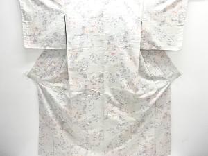 アンティーク　花模様織り出し手織り紬着物